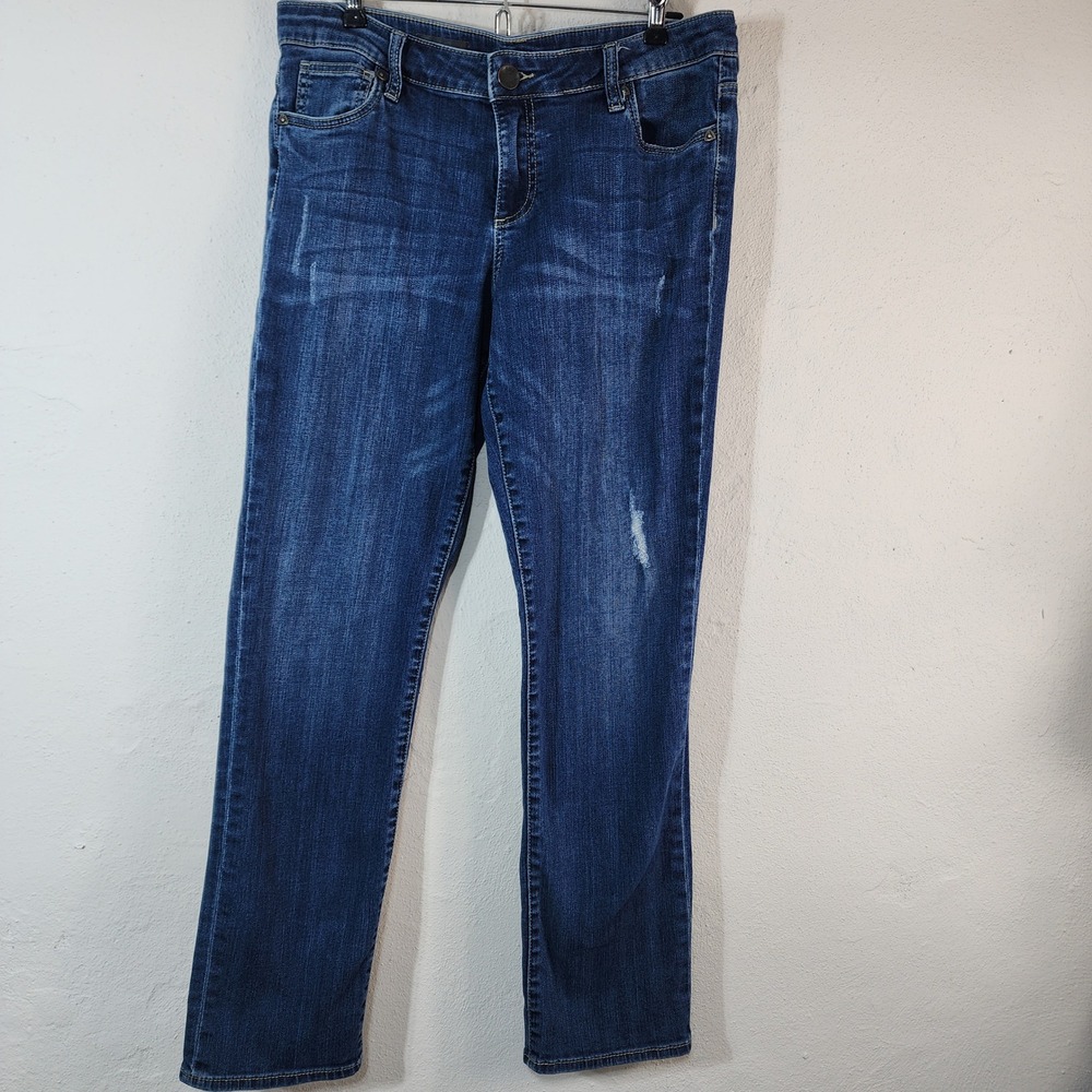 Kut from the Kloth‎ Catherine Boyfriend Jeans 10 Blue Cotton Stretch Distressed
